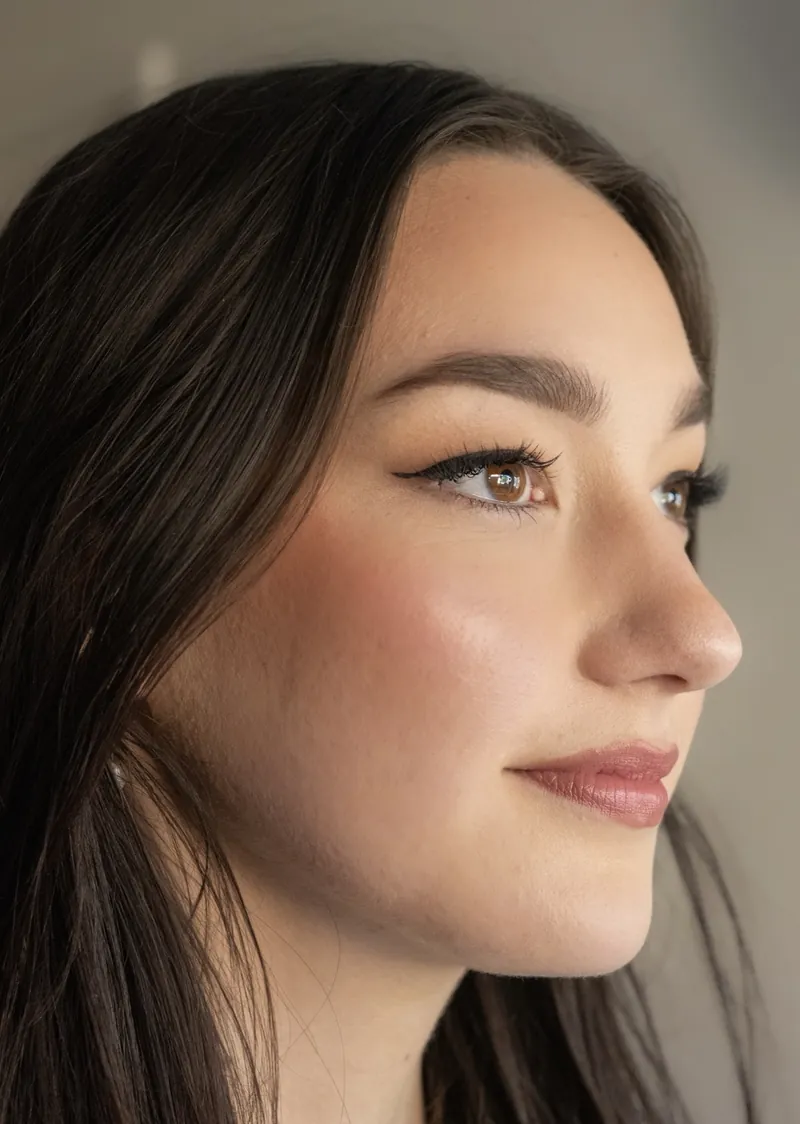 Profile makeup look with soft blush